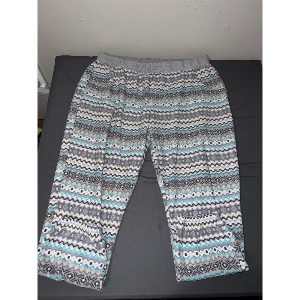 Unbranded Pajama Pants Womens XXL Grey Teal Excellent Fair Isle Fleece Lounge